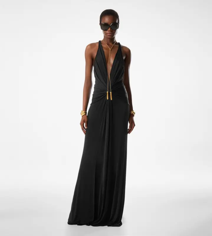 V-NECK CRISS-CROSS EVENING DRESS BLACK online